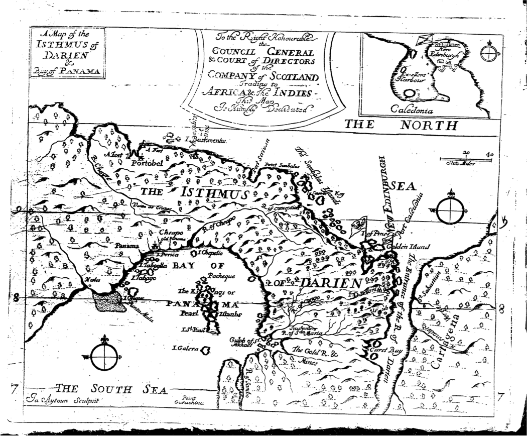 Map of Darien printed in "A short account from, and description of the Isthmus of Darien, where the Scots Collony are settled: With a particular map of the Isthmus and enterence to the river of Darien. According to our late news, and Mr. Dampier and Mr. Wafer" (Edinburgh, 1699)