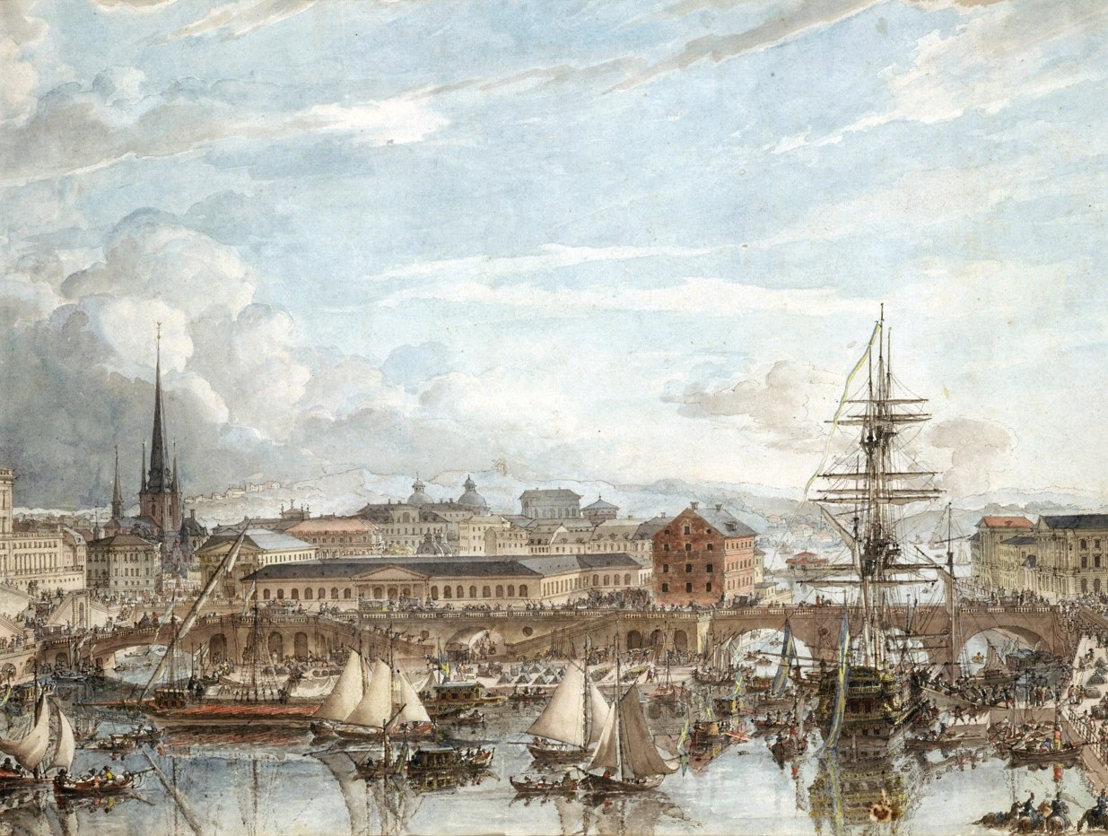 Watercolor by Louis Jean Desprez depicting Swedish warship in 1788. Source: Wikimedia Commons, Public Domain (PD-US).
