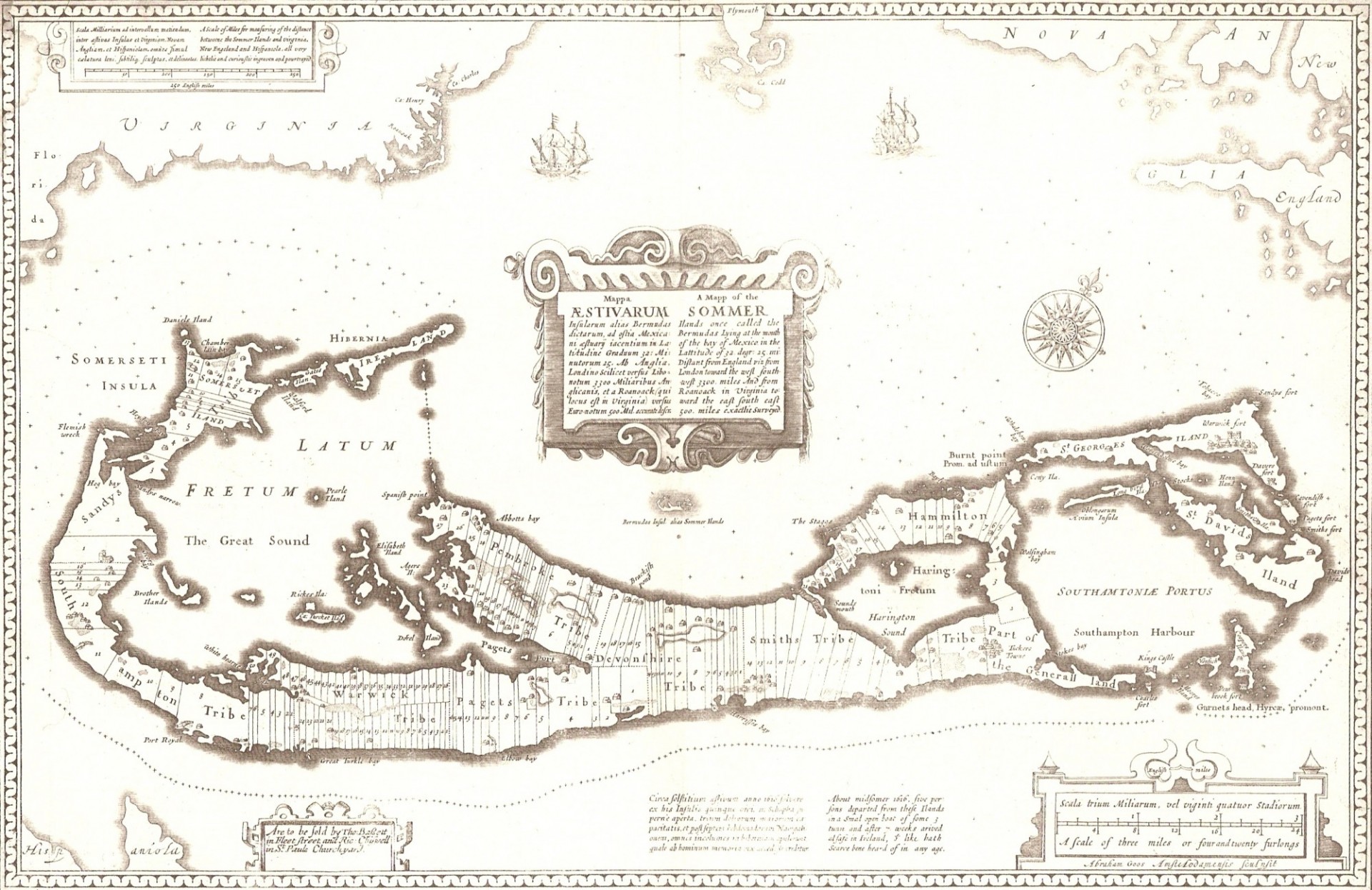 A 1676 map of the Somers Isles (alias Bermuda), by John Speed. Source: Wikimedia Commons, Public domain.