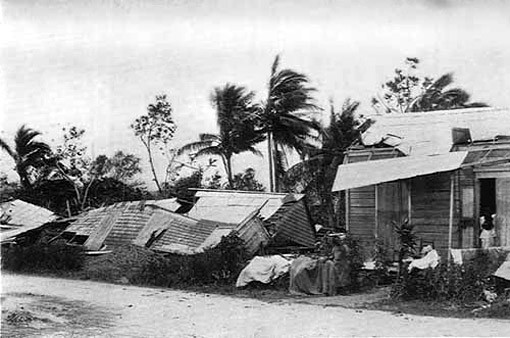 Hurricane damage caused in Puerto Rico by the San Ciriaco Hurricane of 1899. Source: Library of Congress, Public domain.