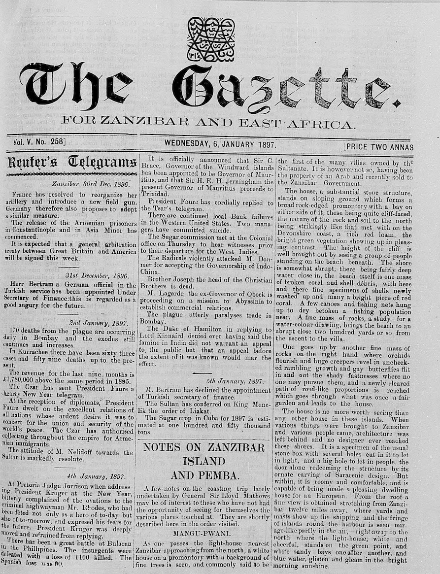 The Gazette for Zanzibar, 1897
