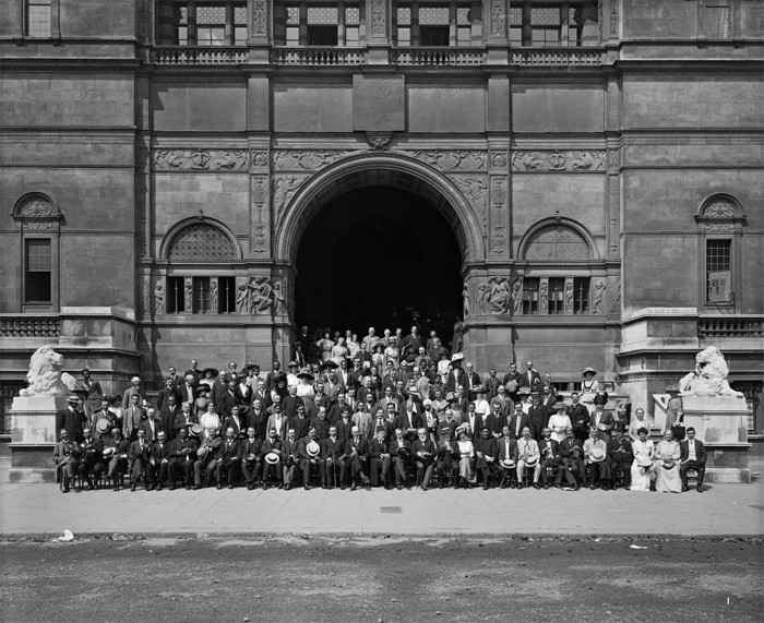 Universal Races Congress seated outside the entrance to the Imperial Institute, 1911. Source: Wikimedia Commons, Public domain.