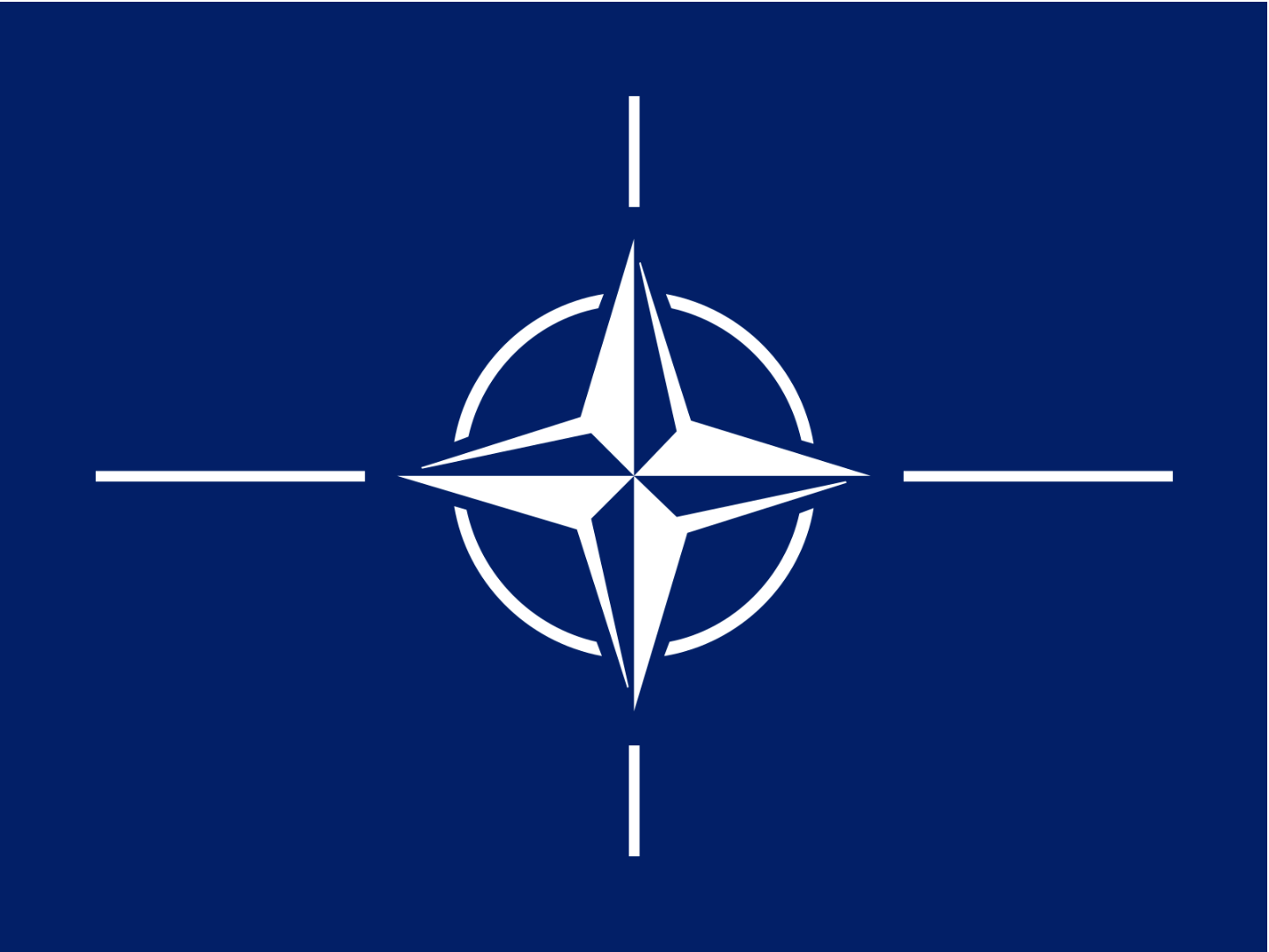 The flag of the North Atlantic Treaty Organization (NATO). Source: Wikimedia Commons, Public domain.