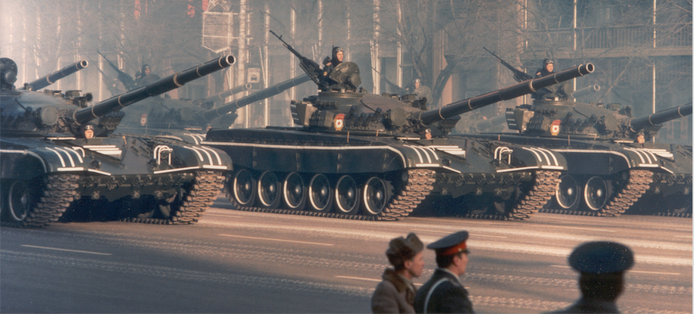 Military parade forming part of the celebration of the October Revolution celebration in 1983. Source: Thomas Hedden on Wikimedia Commons, Public domain.