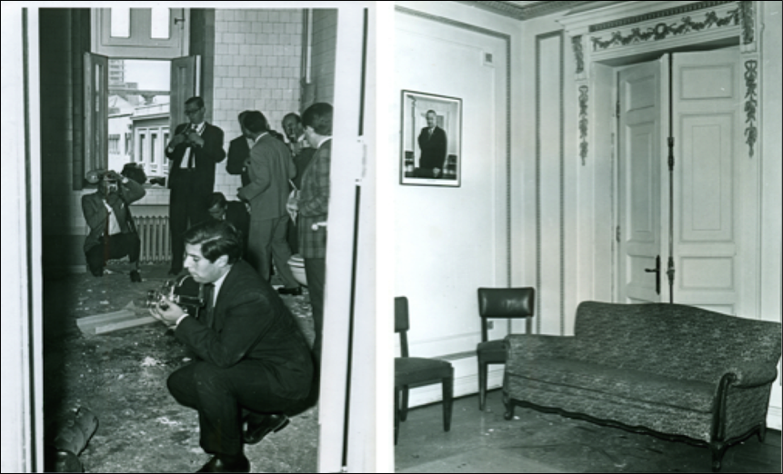 Photographs of the bomb explosions at the Chilean-American Institute for Culture in Santiago and Valparaíso. Source: Photographs, 20 February 1968 in Santiago, and 21 February 1968 in Valparaíso, 99/OO/EEUU/FP/AMRE