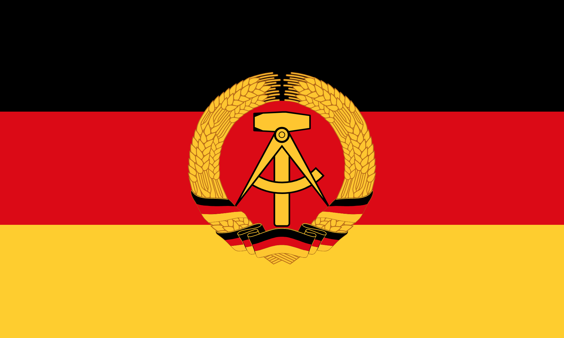 Flag of the German Democratic Republic. Source: Wikimedia Commons, Public domain.