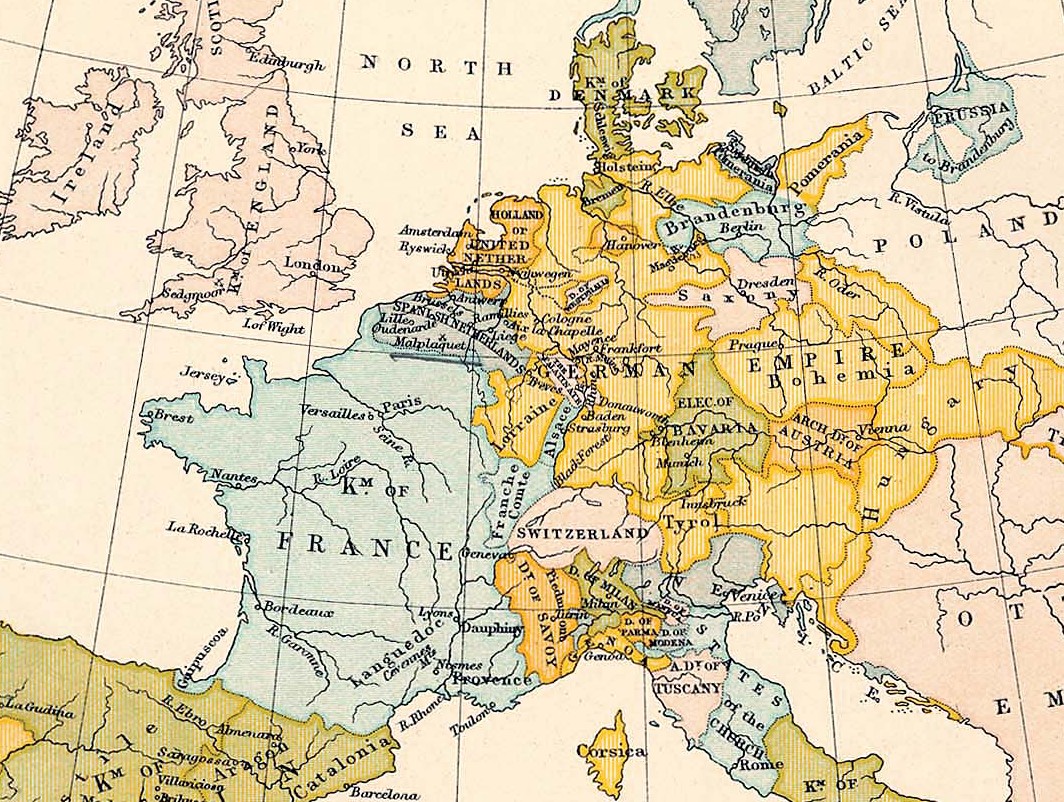 Map of Western Europe in 1700. Source: University of Texas at Austin, Wikimedia Commons, Public domain.