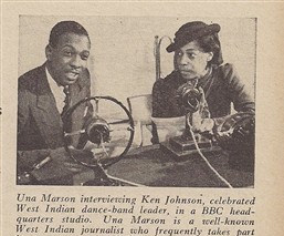 Ken and Una Marson in the BBC headquarters studio. Source: Stephen Bourne, "Mother Country - Britain's Black Community on the Home Front 1939-45" (The History Press)