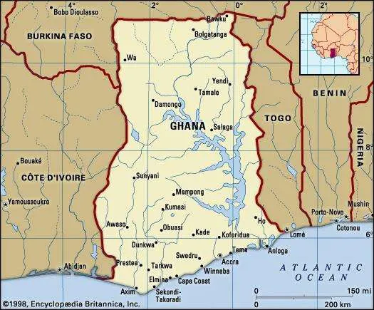Map of Ghana. Source: Encyclopædia Britannica, Inc.