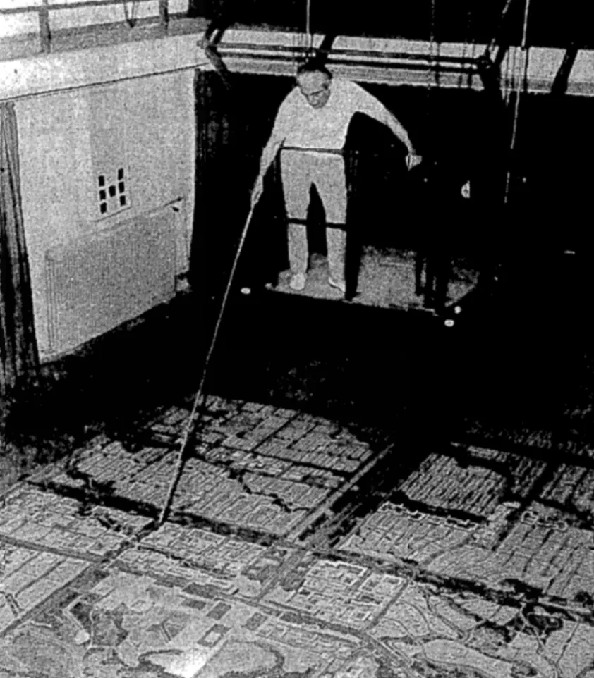 Doxiadis in his “study machine,” pictured in Huxtable, Ada Louise. 1969. “Urban Planning Boasts a World Supersalesman.” The New York Times, July 8, 1969