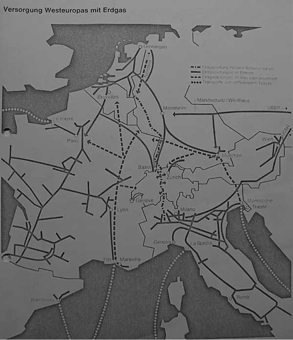 Netherlands Foreign Affairs Archive, Document Nr. 8457: Map “Versorgung Westeuropas mit Erdgas (Natural Gas Supply Western Europe)”, Folder “Aardgasvoorziening in Europa, leveranties door NAM (Natural Gas Supply in Europe, Deliveries by the NAM)”