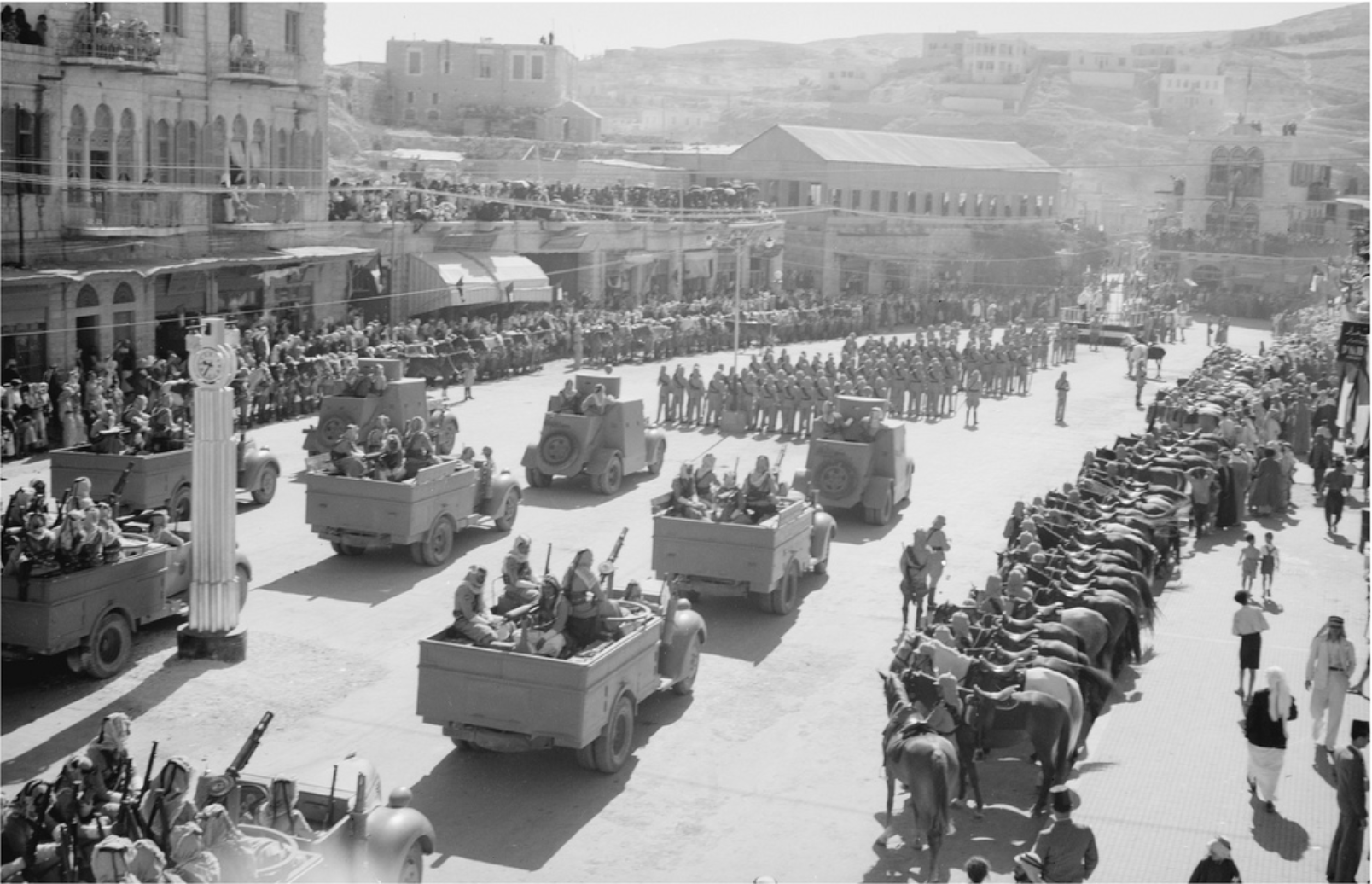Emir Abdullah at a celebration in Amman, Jordan, of the 24th anniversary of Arab revolt, c. 1940. Source: Library of Congress, No known restrictions on publication.