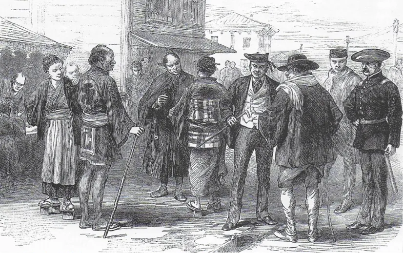 “The Old and the New, or Change of Costume in Japan." Source: London Illustrated News, November 8th 1873.