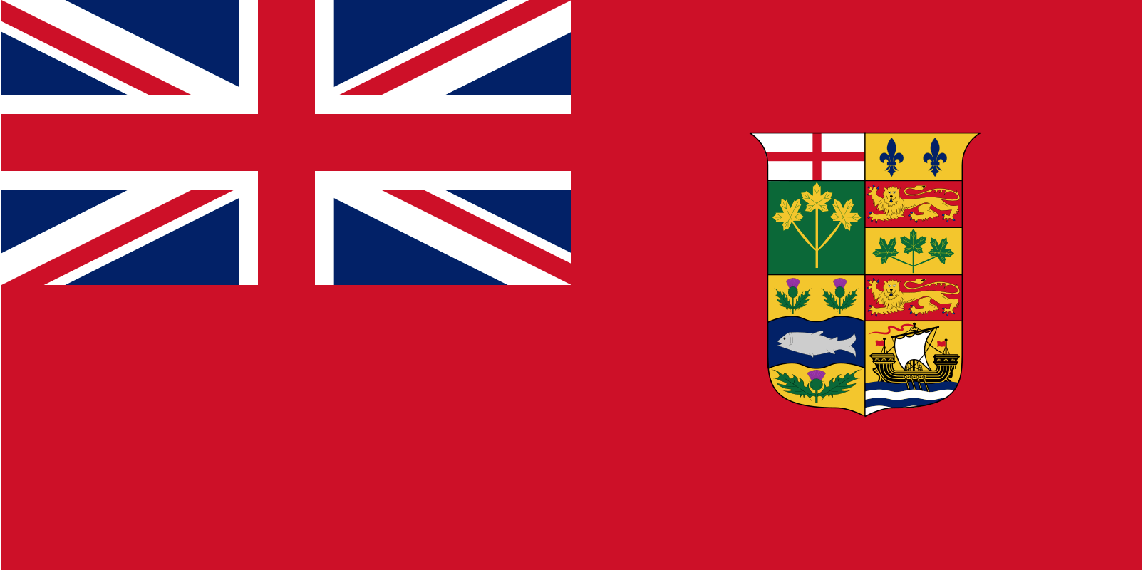 Canadian Red Ensign flag used 1868–1921. Source: Wikimedia Commons, Public domain.