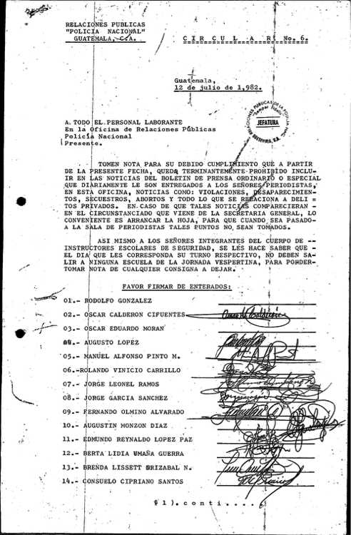 Circular, Deputy Director of the PN to All the Staff of the Public Relations Department, 12 July 1982.