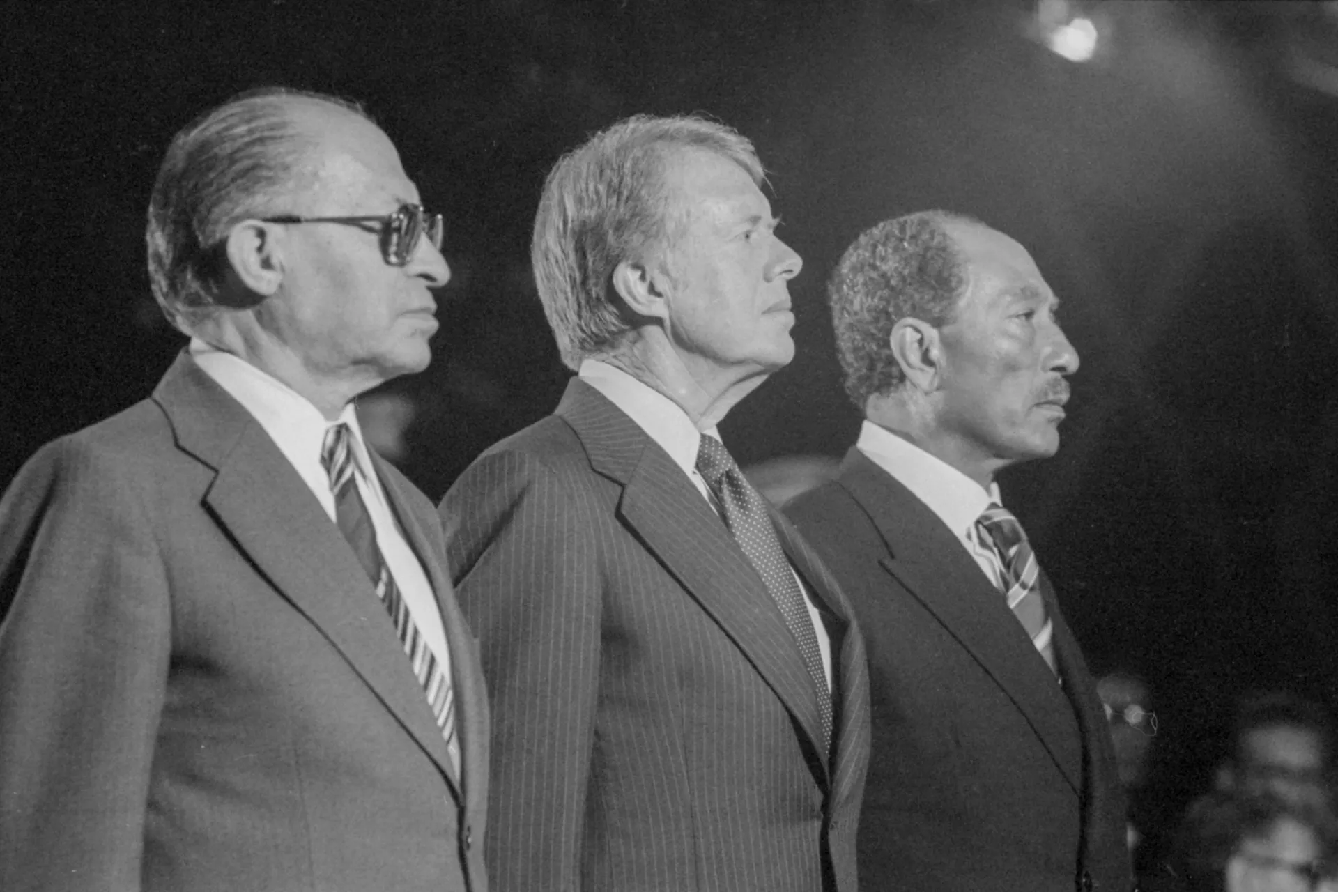 Jimmy Carter Library: Carter White House Photographs Collection, 01/20/1977 - 01/22/1981; Camp David Summit; 3 leaders at Marine Corps Parade, 09/07/1978 - 09/07/1978