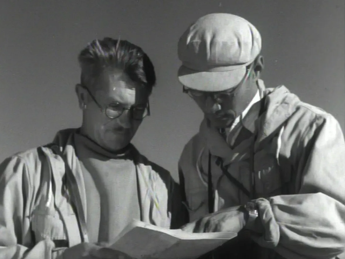 A. K. Rozhdestvensky and Zhou Mingzhen working in the field Source: Clip from Soviet-China Paleontological Expedition of the ASSU and the CAS, film report on field works 1959-1960, directed by N. L. Prozorovsky, Produced under the order of the SSPE, 1960. SSPE Collection, IVPP Archives, Beijing.