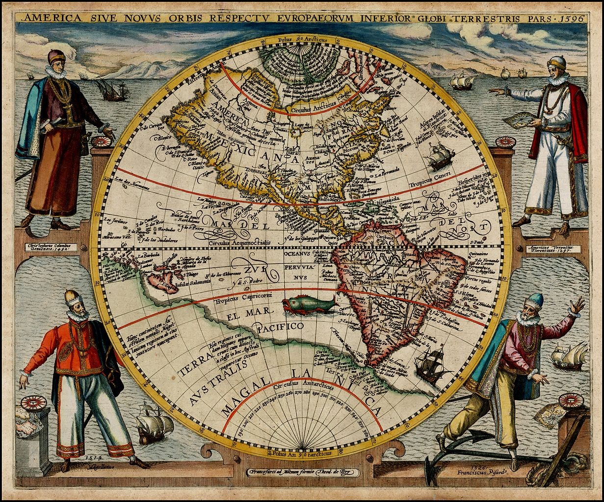 "Map of America, or the New World" (1596) by Theodor de Bry (Flemish, 1528-1598). Source: Wikimedia Commons, Public domain.