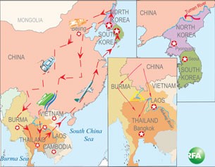 Map of the 'Underground Railroad': escape from North Korea. Source: Radio Free Asia.