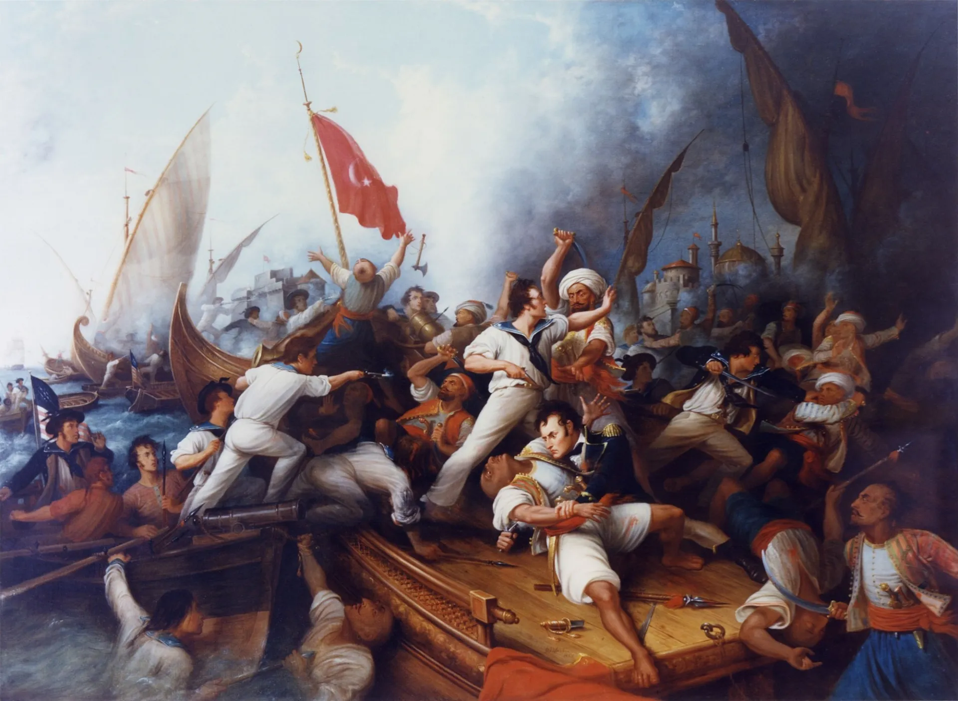 Decatur Boarding the Tripolitan Gunboat during the bombardment of Tripoli, 3 August 1804. Source: Naval Historical Center, Department of the Navy, Washington Navy Yard. Public domain.