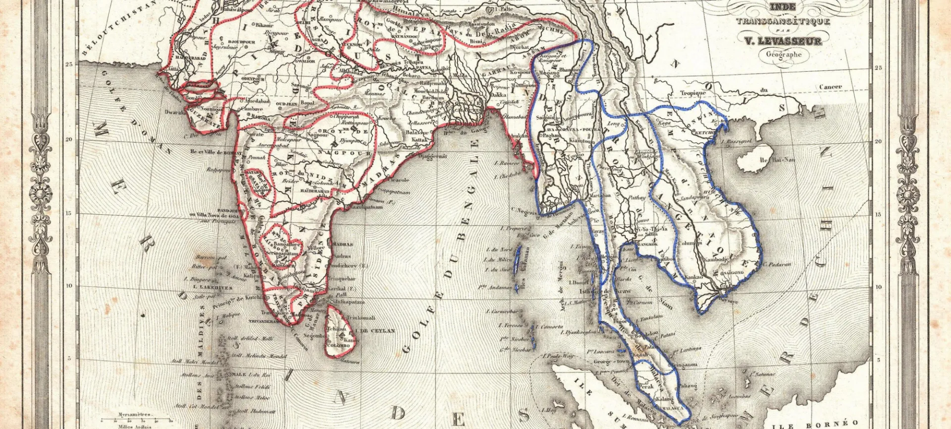 Map of India and Southeast Asia by Victor Levasseur, 1852.