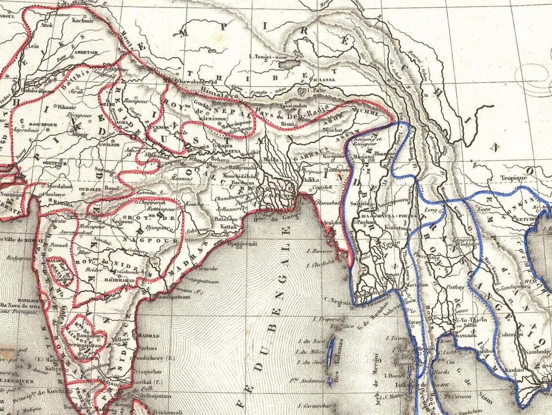 1852 map of India and Southeast Asia by Victor Levasseur