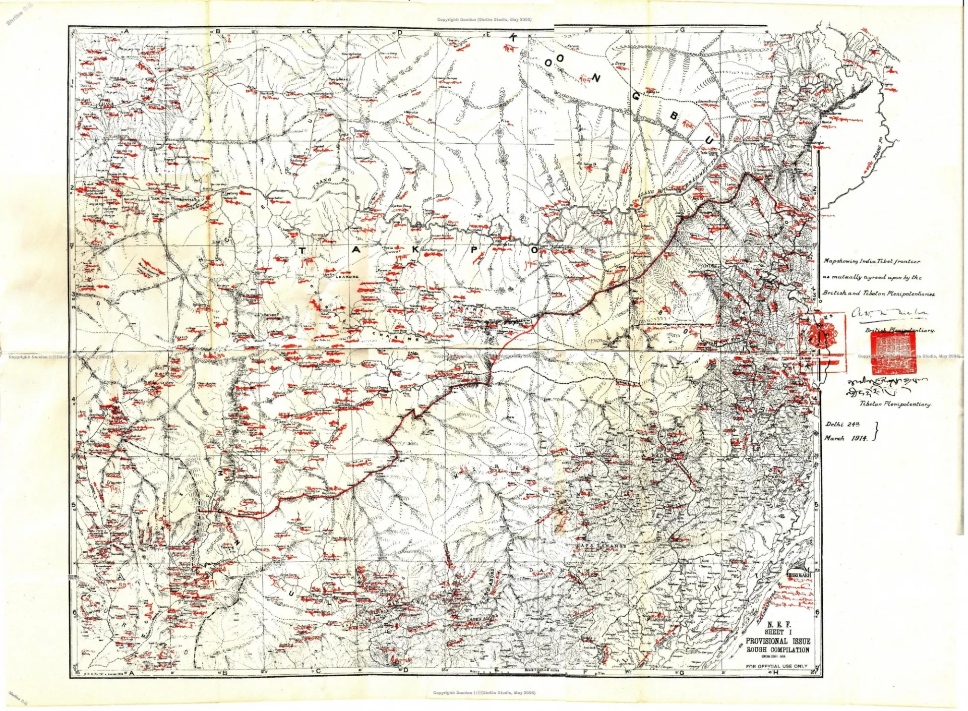 Map of the McMahon Line established by Simla Accord Treaty (1914). Source: Wikimedia Commons, Public domain.