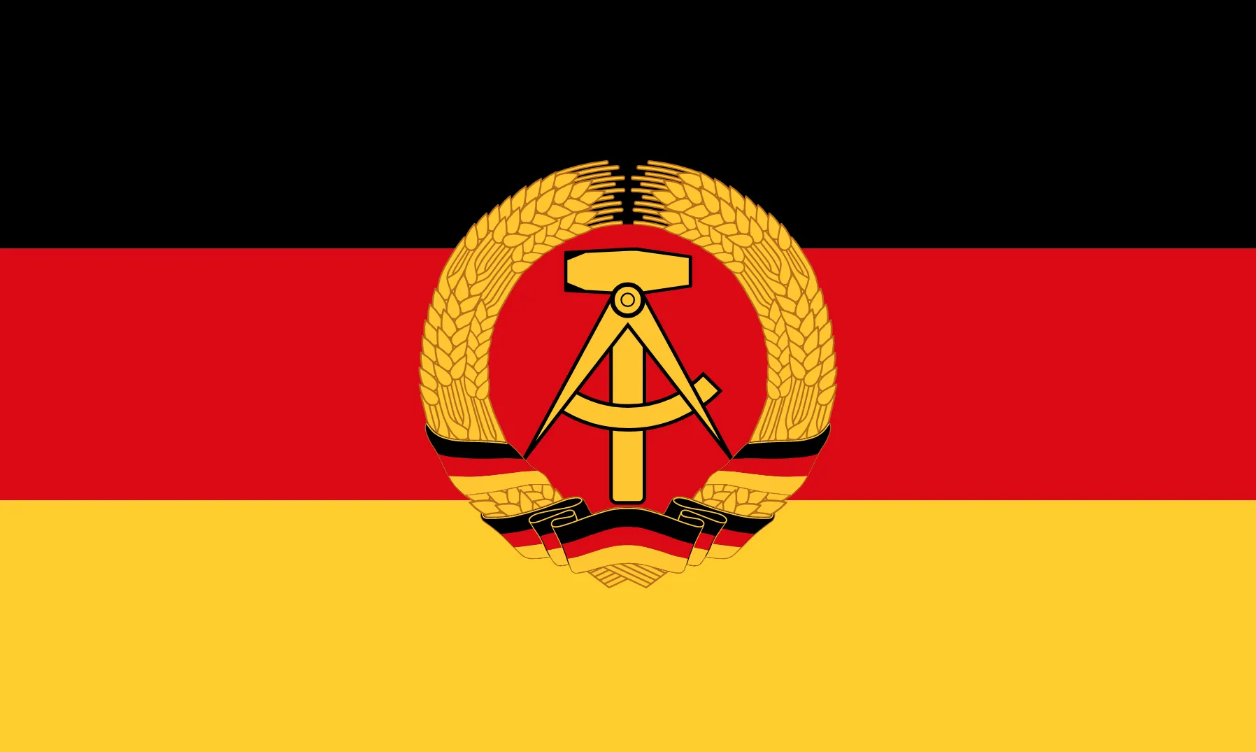 Flag of the German Democratic Republic. Source: Wikimedia Commons, Public domain.